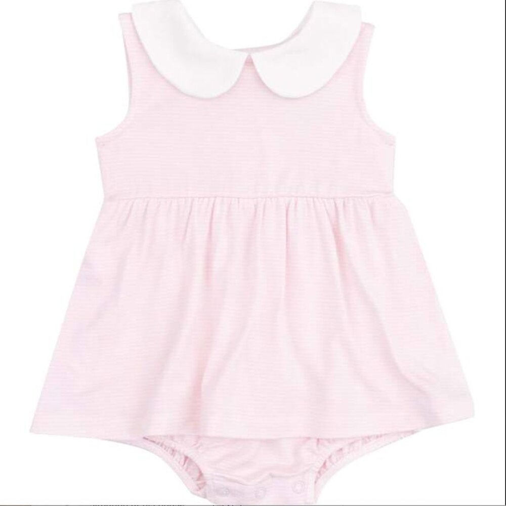 Angel Dear Peter Pan Collar Bubble with Skirt, Stripe Classic Pink, 3-6 Months